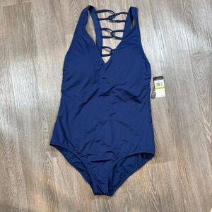 Jantzen Pantheon Blue One Piece Swimsuit Criss Cross Back Women's Size 14